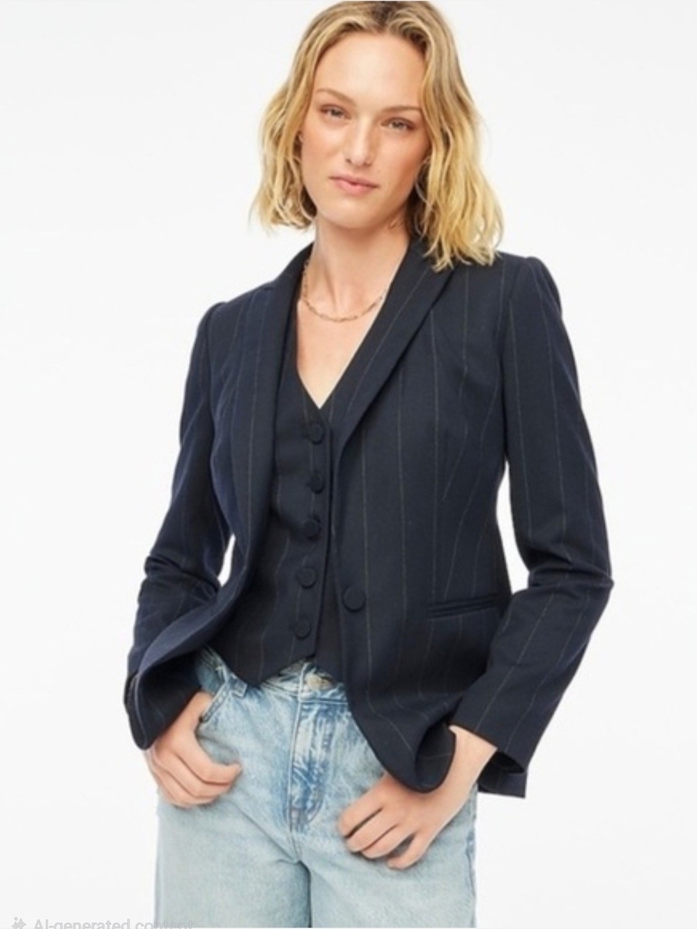 Women's Navy Pinstripe Blazer